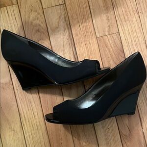 Bandolino Black Suede Wedge Peep-Toe Shoes